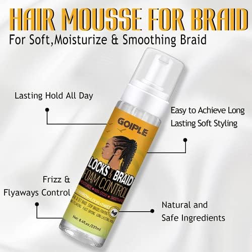 Braid Foam Control Braid Mousse for Braids Twist, Locs, No Flake Extra Hold High Shine Style and Moisturizes, Hair Braiding Mousse for Braids Lightweight Easy to Apply 8fl oz - Image 2