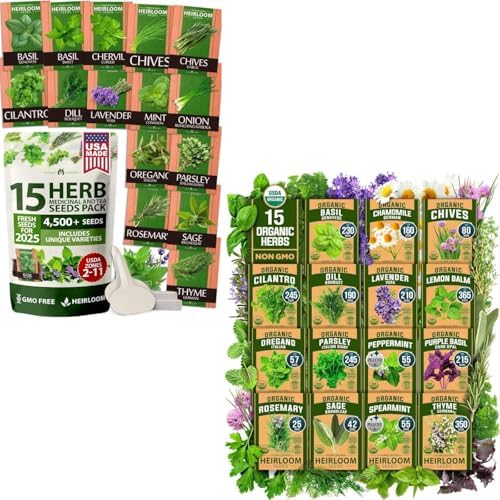 HOME GROWN 15 Culinary + 15 Organic Herb Seeds Variety Pack – 7,000+ Non-GMO USA Heirloom Seeds for Indoor/Outdoor Garden, Hydroponics & Gift Use – Basil, Cilantro, Parsley & More by HOMEGROWN