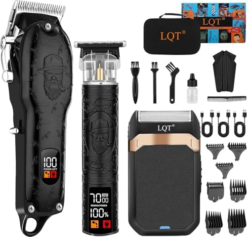 Professional Hair Clipper Set for Men Electric Shaver Razor Cordless Hair Cutting Barber Clippers Beard Trimmer Men’s Grooming Kit Gifts for him (Black) by LQT