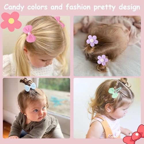 DRESHOW BQUBO 36 Pcs Toddler Hair Ties Hair Clips for Girls Cute Hair Accessories Baby Hair Bows Flower Hair Ties Colorful Bow Hair Clip Snap Hairpins Flower Clips for Baby Toddler Girls Kids - Image 2