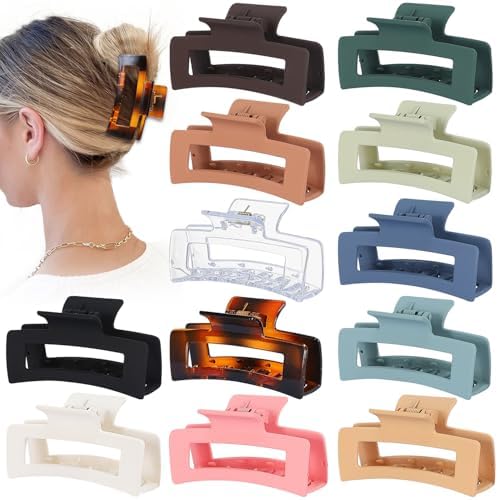 Sisiaipu 3.5 Inch Medium Hair Accessories - 12 Pcs Square Jaw Clips for Thick and Thin Hair, Rectangular Rectangle Basic Color Hair Clips for Women and Girls by SisiaipuHairClawClips