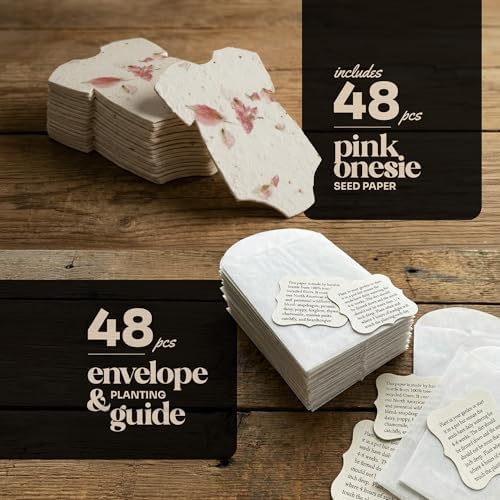 48 Favor Set, Pink Onesie Gift Wrap Tags with Wildflower Seeds - Image 2