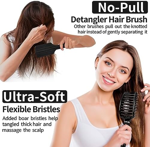 HIPPIH Boar Bristle Hair Brush Set of 2, Detangling Smoothing for Wet & Dry - Image 3