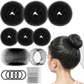 FANDAMEI 6 PCS Hair Bun Makers for Kids, 10 Invisible Bun Nets for Ballet Girls, 3PCS Extra Small 3PCS Small Donut Buns for Hair Kids, Bun Makers Hair Nets for Buns with 5 Elastics 20 Pins (Black) by FANDAMEI