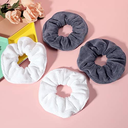 IVARYSS Super Towel Scrunchies for Drying Hair, Absorbent and Soft Microfiber for Frizz Free, Large Thick Ponytail Holder Wet Hair Accessories for Women and Girls, 4 PCS (White Grey) - Image 5