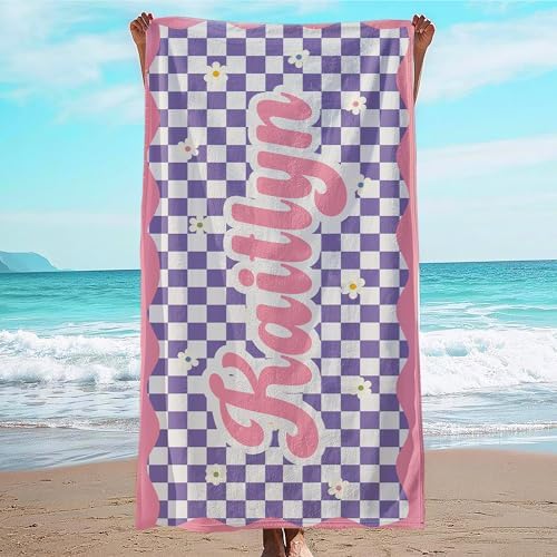 JML Personalized Beach Towel with Name, Custom Flower Beach Towel, Customized Microfiber Pool Towel, Quick Dry & Absorbent Swim Towel for Adult,Anniversary, Birthday, Summer Holiday,Vacation by JML