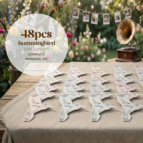 48 Black & White Hummingbird Plantable Memorial Gift Tags - Image 2