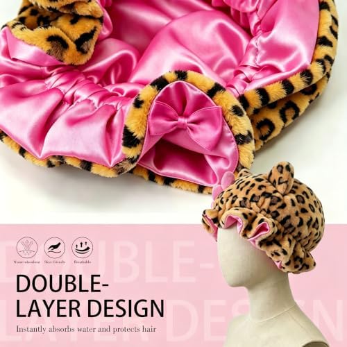 Satin Lined Sleep Bonnet for Women, Teddy Plush Hair Bonnet, Silk Wrap for Curly & Braided Hair, Anti-Frizz Night Cap - Image 6