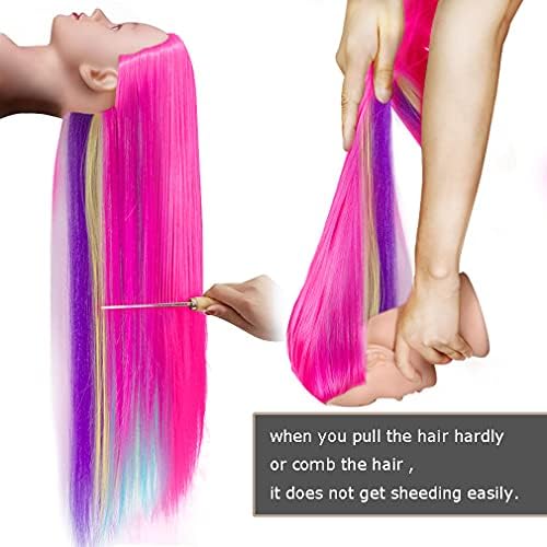 FABA Mannequin Head with Hair Colorful Doll Head for Hair Styling 26"-28" - Image 2