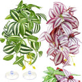 QUOZUO 2 Pack Reptile Plants, Artificial Hanging Plants with Suction Cups, Habitat Decor Plastic Vines Decorations for Bearded Dragons Lizards Snake Geckos Frogs -Purple and Green by QUOZUO