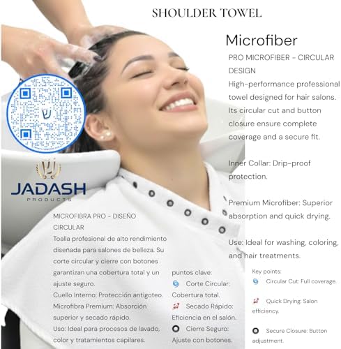 JADASH PRODUCTS White Microfiber Shoulder Towel Cape, 400 GSM, Salon Barber Hair Care Towel with Inner Neck Collar and Buttons, 25 x 30 in, 1 Count - Image 7
