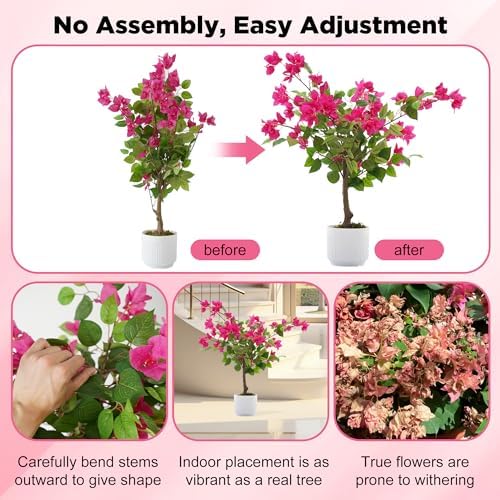 2 Pack Artificial Bougainvillea Tree, 2.5FT Faux Bougainvillea Plant with Vibrant Pink Flowers, Potted Fake Tree for Indoor Outdoor Home Office Garden Porch Decoration - Image 7