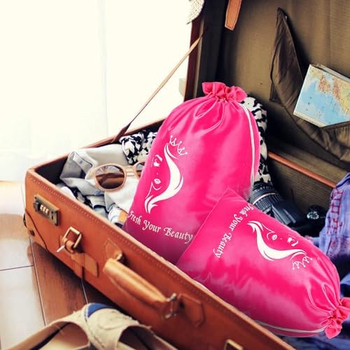 2PCS Satin Storage Pouches with Drawstring for Wig Packaging, Hair Extensions, Bundles & Tools - Travel Carrying Case (Pink) - Image 6