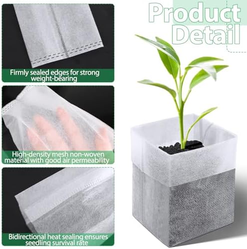 Augshy Nursery Growing Bags, 200Pcs Plant Grow Bags Non-Woven Fabric Seedling Pots Seedling Bag for Planting Seed Starting Pots Pouches for Vegetable Flower Fruit Saplings Tree (5.9" x 6.3") - Image 3