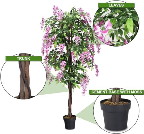 Goplus 6FT Ficus Artificial Tree, 2 Pack Fake Wisteria Tree in Nursery Pot, Greenery Faux Floor Plant, Tall Artificial Plants for Indoor Outdoor Bedroom Living Room Decor - Image 6