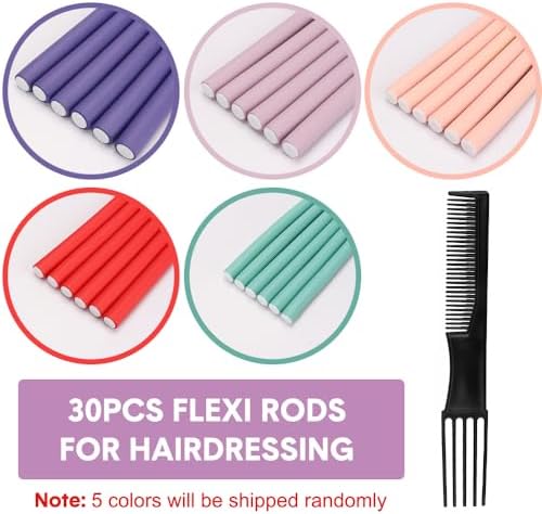 Flexible Hair Curlers to Sleep in, 30PCS Flexi Rods (9.45" and 5 Sizes 0.39"-0.78"), No Heat Heatless Curling Set for Short Medium Long Hair - Image 2