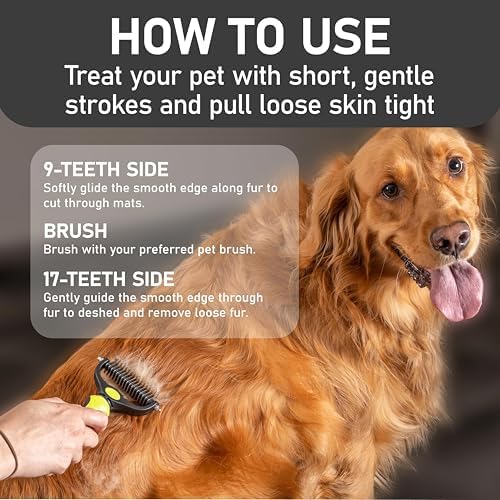 Maxpower Planet Pet Grooming Brush - Double Sided Shedding, Dematting Undercoat Rake for Dogs and Cats - Extra Wide Dog Grooming Brush - Yellow - Image 5