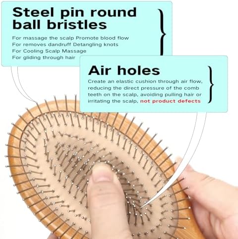 Bamboo Brush with Metal Bristles, Smoothing & Scalp Massage - Image 3