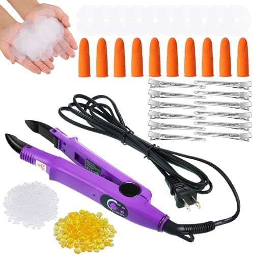 Lothee K Tip Hair Extensions Kit with Heat Iron Finger Protector, Purple by Lothee