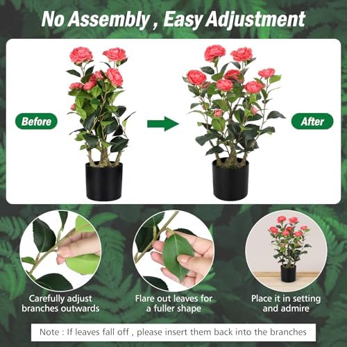 Romantic Season 2FT Pink Artificial Camellia Tree 2Pack, Faux Camellia Plant Fake Potted Camellia Flower Tree for Modern Home Office Living Room Floor Décor - Image 6