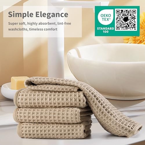 Microfiber Waffle Face Towels, 4 Pieces, Soft, Absorbent, Fast Drying, Lint Free 430 GSM (Beige) - Image 6
