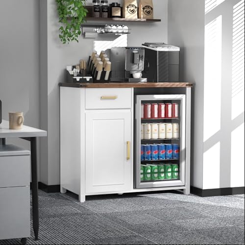 GDLF Coffee Bar Cabinet with Fridge Space, Mini Fridge Stand,White - Image 4