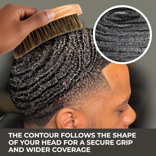 GUARD&MARINE Wave & Beard Brush for Men – Natural Boar Bristles, Palm Curve Design, Wood Handle – Shapes 360 Waves & Softens Beard - Image 3