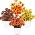CEWOR 4 Pack Mini Fall Artificial Potted Plants, Fake Autumn Daisy Flowers with White Plastic Pots, Small Faux Floral Arrangement for Office Desk Bathroom Bedroom Table Decor by CEWOR