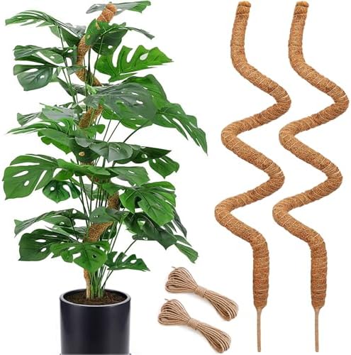 Soupiar 2 Pack 60'' Bendable Moss Pole for Monstera & Pothos - Tall Handmade Coco Coir Plant Support Stakes for Large Climbing Indoor Plants, Potted Houseplant Trellis Accessories by Soupiar