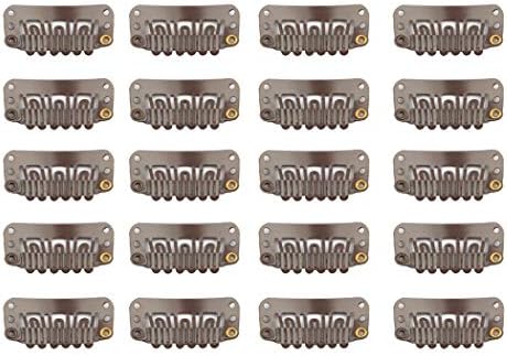 20 Pcs Stainless Steel U-Shape Snap Clips for Wigs, Hair Extensions, Hairpieces - Wig Accessories (Dark Brown) by FeiHong