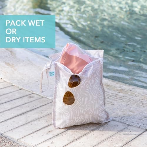 Bumkins Waterproof Wet Bag for Baby, Travel, Swim Suit, Cloth Diapers, Pump Parts, Pool, Beach, Gym Clothes, Toiletry, Hook to Stroller, Daycare, Zipper Reusable Wetdry Packing Pouch, Boho Beige - Image 3