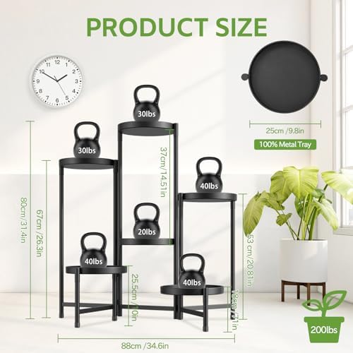 6 Tier Large Plant Stand Indoor Outdoor, 10 In Wide Tray, Black - Image 6