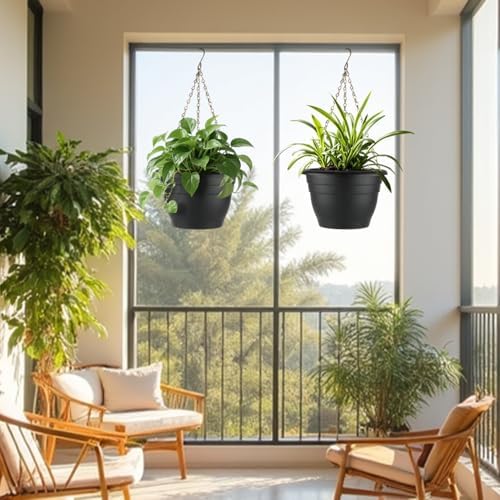 RooTrimmer 5 Pack 10 Inch Plant Pots Plastic Planters with Drainage Holes & Plugs,Lightweight Flower Pots for Indoor Outdoor Plants,Flowers,Monstera,Snake Plant,Home Garden(Black) - Image 5