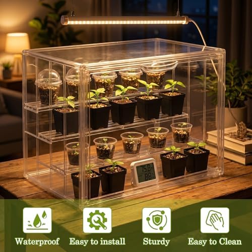 Klmnop Clear Mini Tabletop Greenhouse, Portable Small Indoor Greenhouse with Magnetic Waterproof Door for Seed Starting, Plant Warmth & Home Display, 14.2 x 8.7 x 10.6 Inch - Image 4