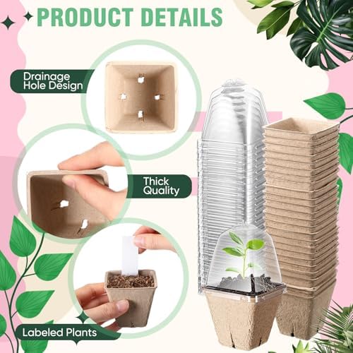 120 Pcs 2.36" Nursery Pots with 30 Humidity Dome and 30 Labels, Square - Image 3