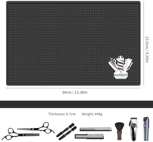 Barber Mat for Clippers Non-Slip Thickened Silicone Non-Slip Mat | Barber Shop Home Counter Workstation Organizer Mat for Scissors, Trimmers, Clippers, Hair Cards, Combs, Razors, etc (13.5*9.5 Inch) - Image 2