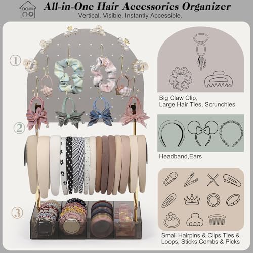 Keebofly Hair Accessories Organizer & Headband Holder Stand, Smoky Grey & Gold-plated - Image 2