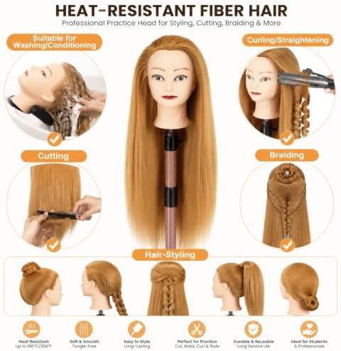Mannequin Head with Hair 26-28" Doll Head for Hair Styling, Blonde - Image 4