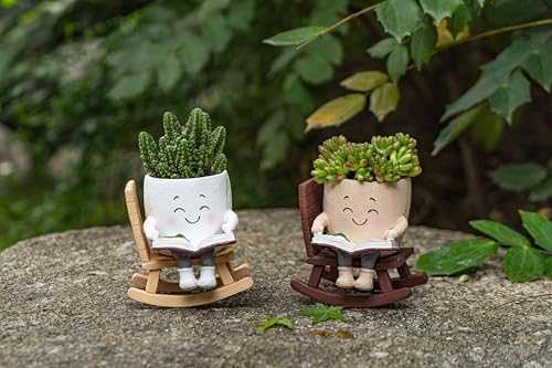 Rocking Chair Smiley Face Planter with Drainage Hole, Cute Plant Pots for Indoor Outdoor Plants,Unique Flower Pot for Succulents, Gift for Mother's Day, Birthday, Christmas - Image 5