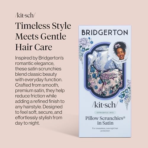 Bridgerton x Kitsch Satin Scrunchies for Women - Toile De Blue, 2pcs - Image 2