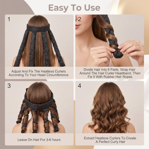Heatless Curls Overnight Headband for Long Hair Eight Claw Design - Image 5