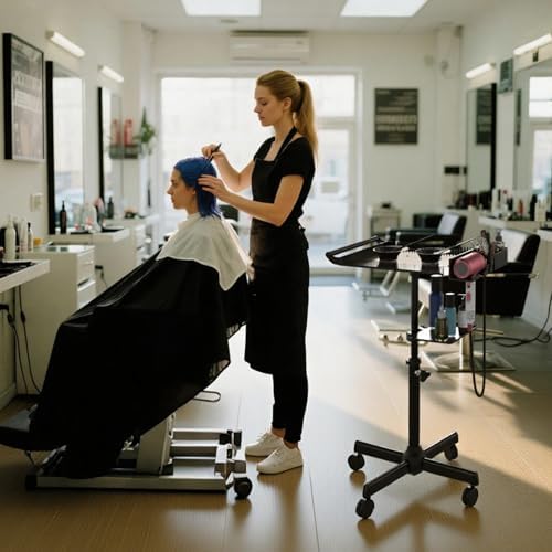 Hairstylist Tray on Wheels, Rolling Salon Tray with Holder and Hair Separator Stand, Salon Trolley Adjustable Tray with Storage Platform Dye Bowls and Tools for Hair Stylist - Image 7