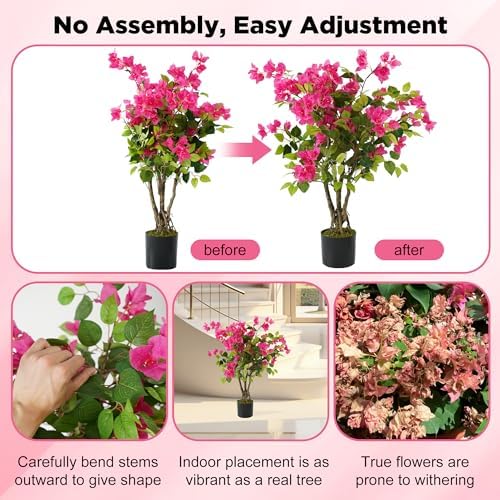 2 Pack Artificial Bougainvillea Tree, 3FT Small Fake Flowering Plant with Pink Bougainvillea Flowers, Potted Faux Tree for Indoor Outdoor Home, Balcony, Porch, Office, and Garden Decoration - Image 7