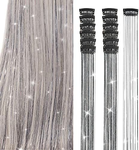 Ubeleco Black Hair Tinsel 12Pcs Clip in Hair Accessories 20.5 Inch Fairy Hair Tinsel Kit for Christmas New Year Tinsel Hair Extensions for Women Girls (12Pcs, Black) by Ubeleco