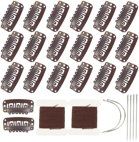 20 Pieces Hair Extension Clips, Dark Brown Wig Clip with Needle and Thread by YUXIANG