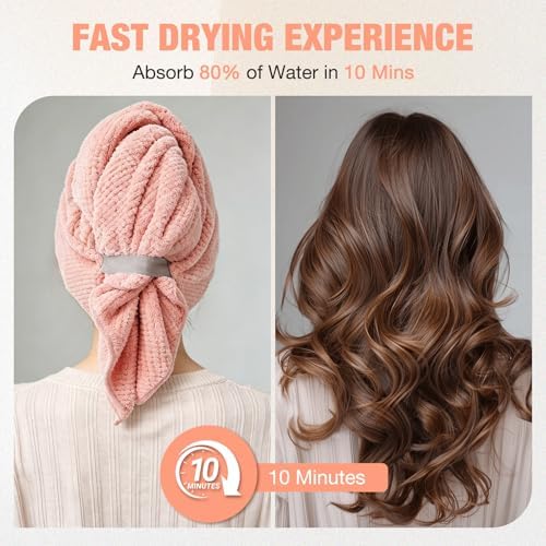 3 Pack Microfiber Hair Drying Towels for Women, Super Absorbent Microfiber Hair Towel for Curly Hair, Hair Drying Towel Wrap for Hair Care with Elastic Strap - Image 3
