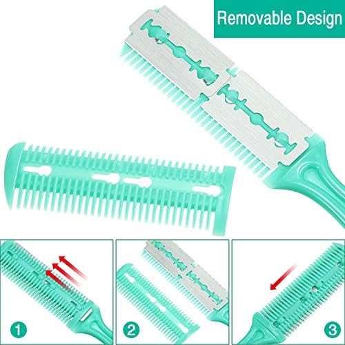 Maitys 3 Pcs Razor Combs for Hair Cutting with 10 Blades, Green - Image 3