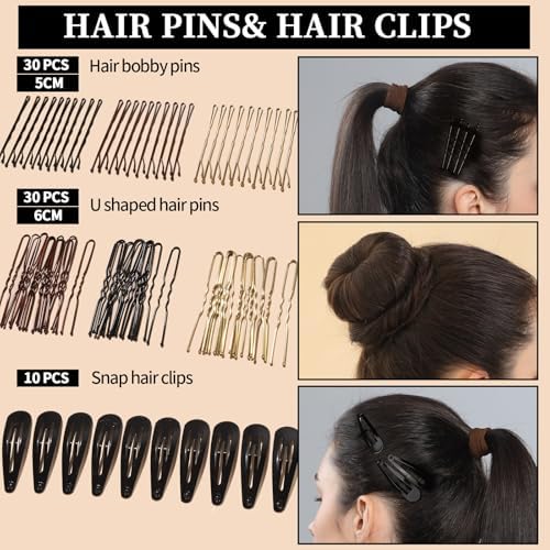 FANDAMEI Hair Ties Kit for Women, Velvet Scrunchies, Elastic Rubber Bands, Seamless Hair Ties, Hair Clips, Bobby Pins, U Shaped Hair Pins for Styling, Hair Accessories Kit - Image 6