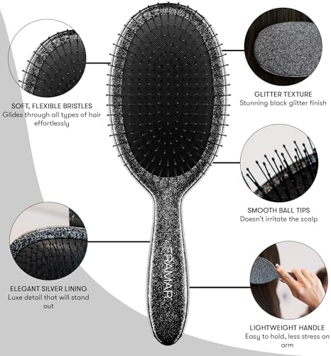 FRAMAR Glitter Hair Brush Detangler, Detangling Hairbrush For Women – Black - Image 2