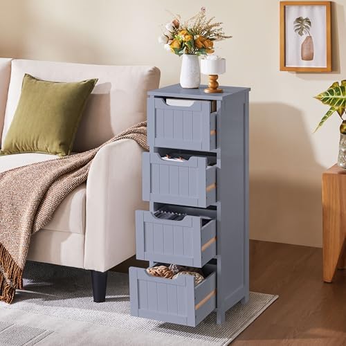 Yaheetech Bathroom Storage Cabinet, 12" W Slim 4-Drawer Design, Gray - Image 4